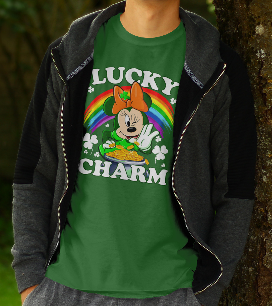Lucky Charm Rainbow Minnie With Pot Of Gold And Shamrocks T-Shirt