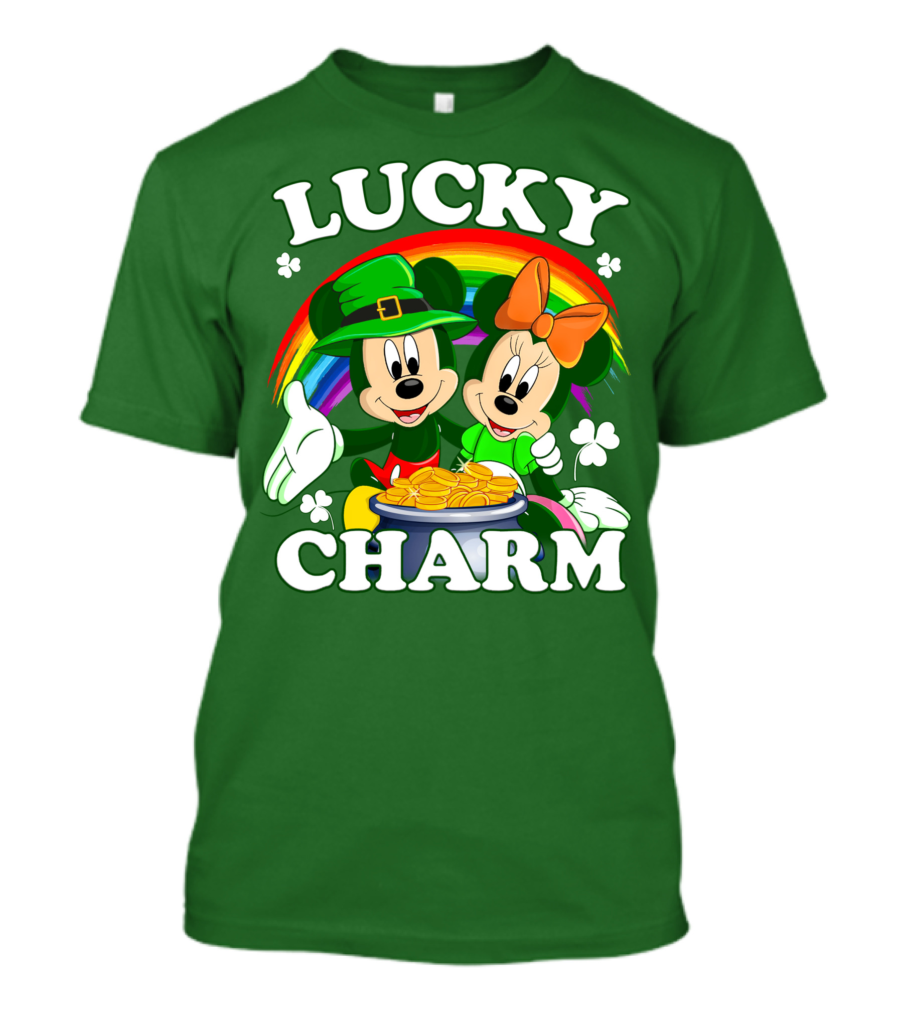 Lucky Charm Mickey And Minnie Rainbow Shamrock Coins T-Shirt
