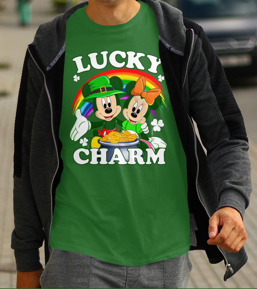 Lucky Charm Mickey And Minnie Rainbow Shamrock Coins T-Shirt