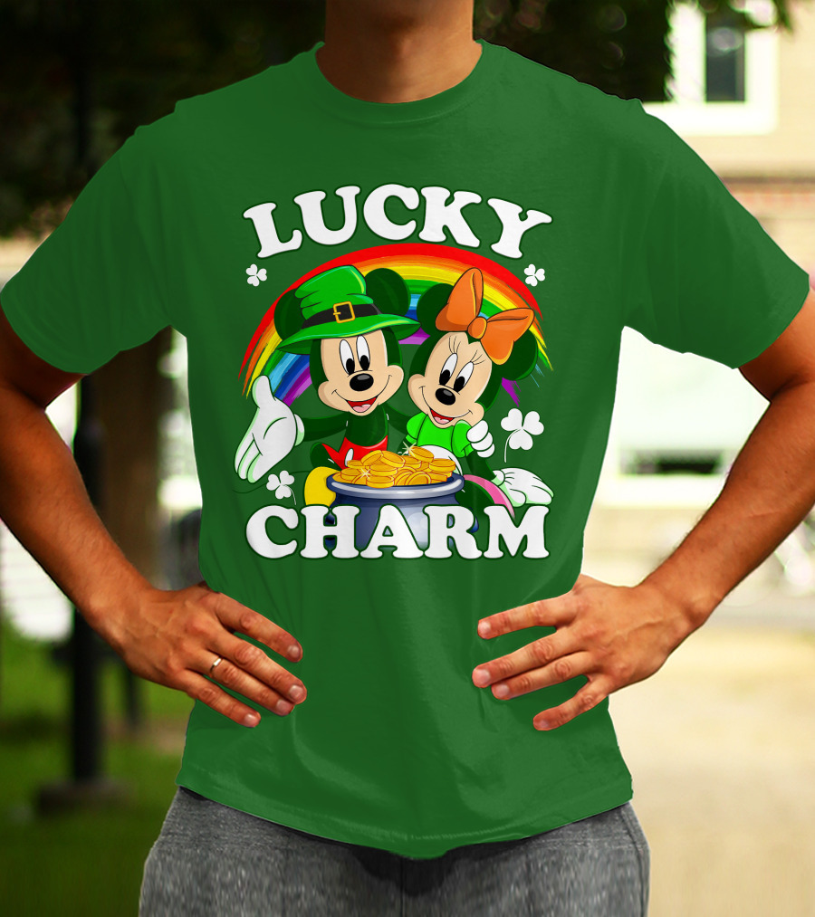 Lucky Charm Mickey And Minnie Rainbow Shamrock Coins T-Shirt
