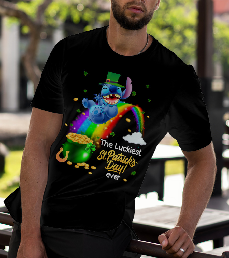 The Luckiest St. Patrick's Day Ever Stitch Rainbow Pot Of Gold T-Shirt