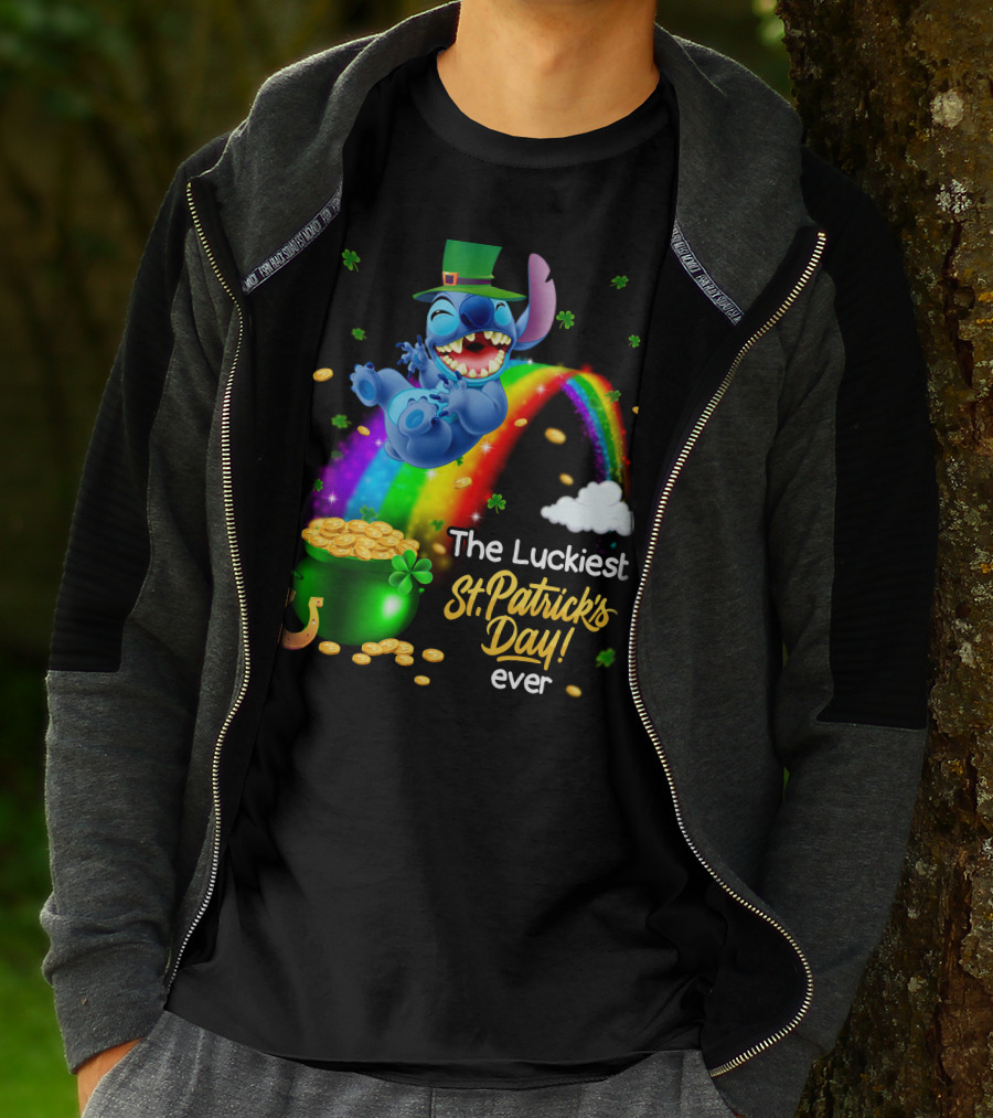 The Luckiest St. Patrick's Day Ever Stitch Rainbow Pot Of Gold T-Shirt