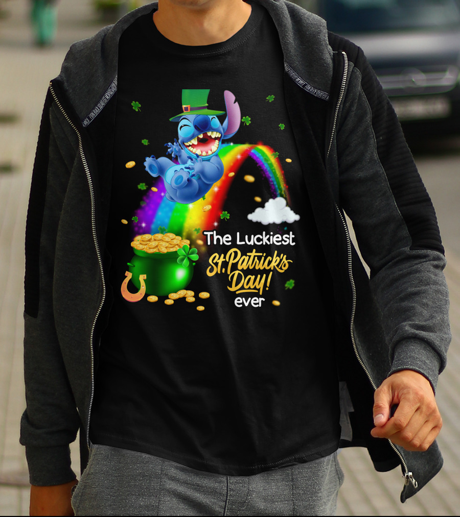 The Luckiest St. Patrick's Day Ever Stitch Rainbow Pot Of Gold T-Shirt