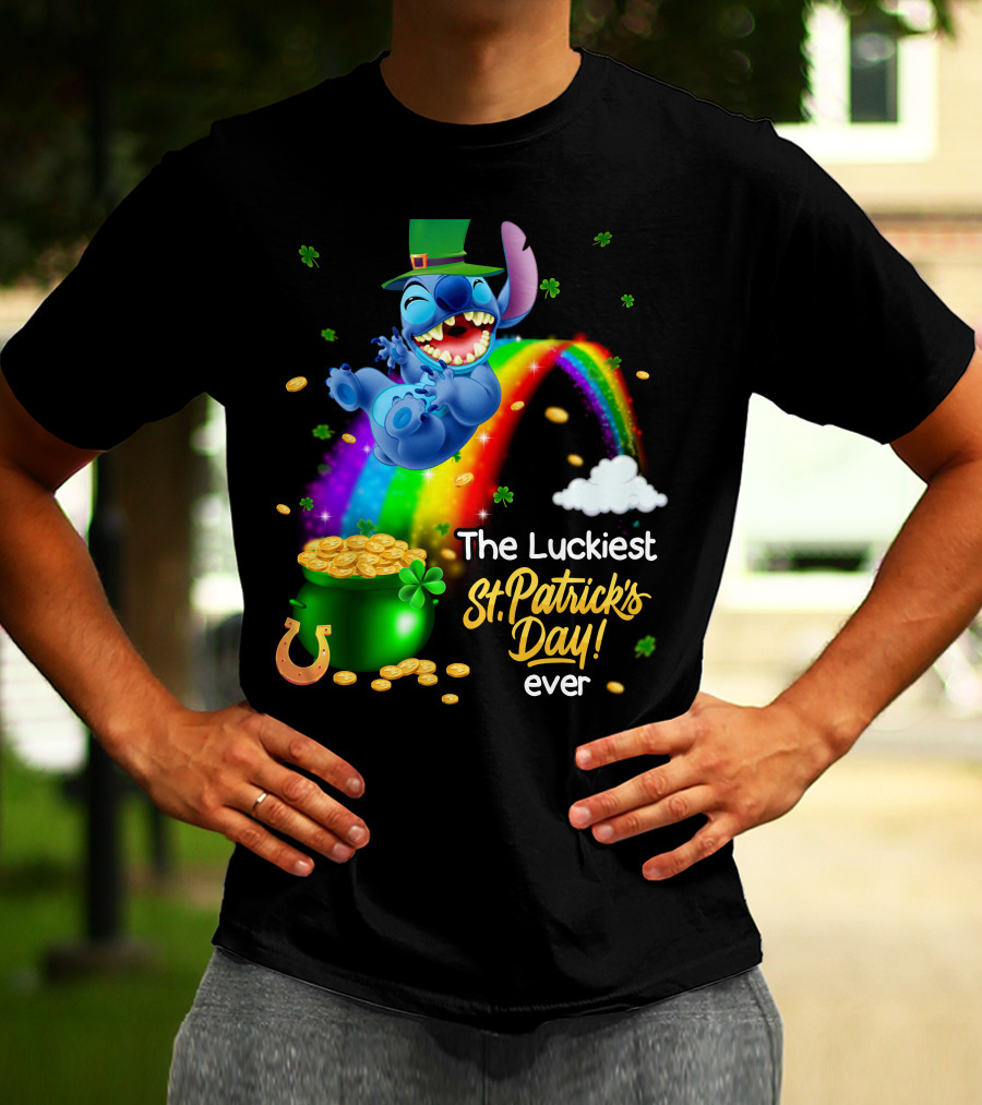 The Luckiest St. Patrick's Day Ever Stitch Rainbow Pot Of Gold T-Shirt