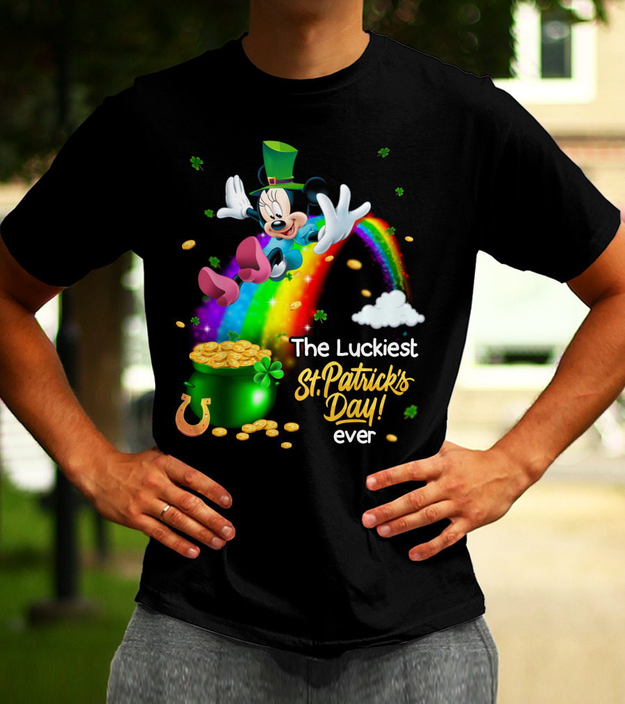 Minnie The Luckiest St. Patrick's Day Ever Rainbow Pot Of Gold T-Shirt