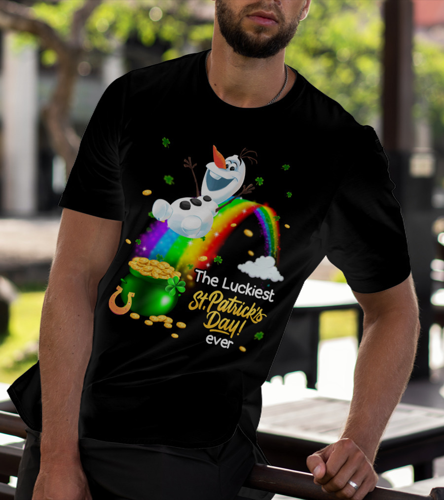 The Luckiest St. Patrick's Day Ever Olaf Rainbow Pot Of Gold T-Shirt