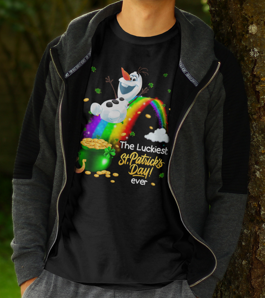 The Luckiest St. Patrick's Day Ever Olaf Rainbow Pot Of Gold T-Shirt