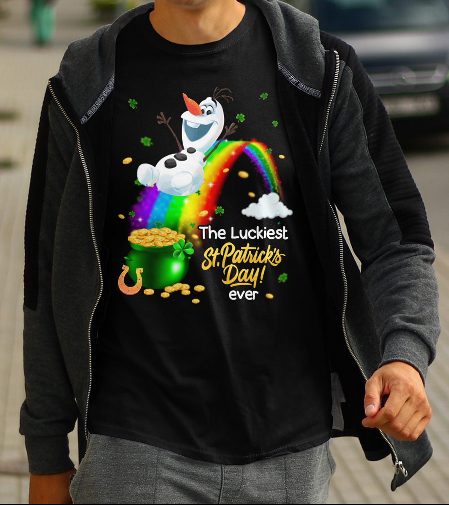 The Luckiest St. Patrick's Day Ever Olaf Rainbow Pot Of Gold T-Shirt