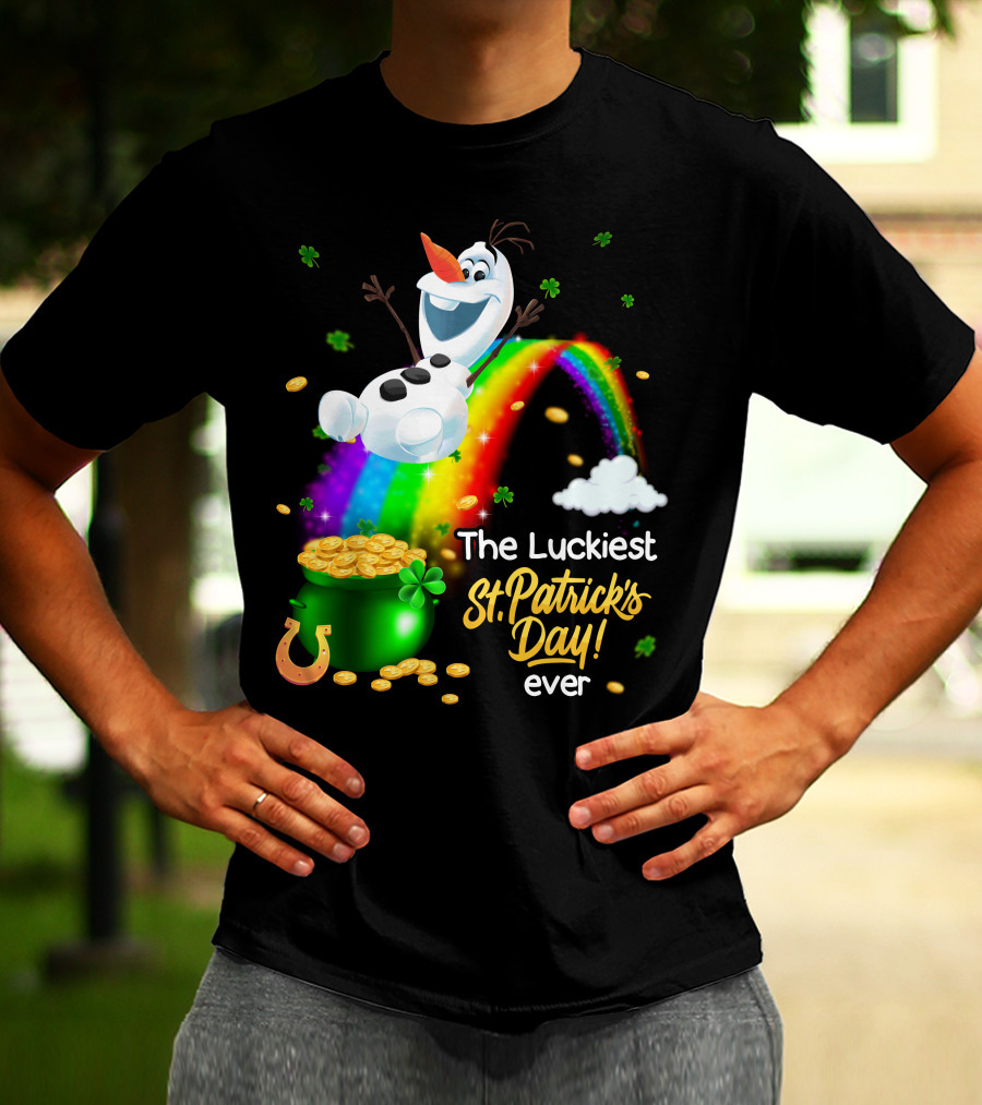 The Luckiest St. Patrick's Day Ever Olaf Rainbow Pot Of Gold T-Shirt