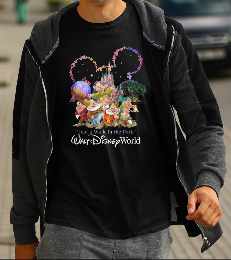 Walt Disney World 7 Dwarfs Epcot Castle Fireworks Just A Walk In The Park T-Shirt