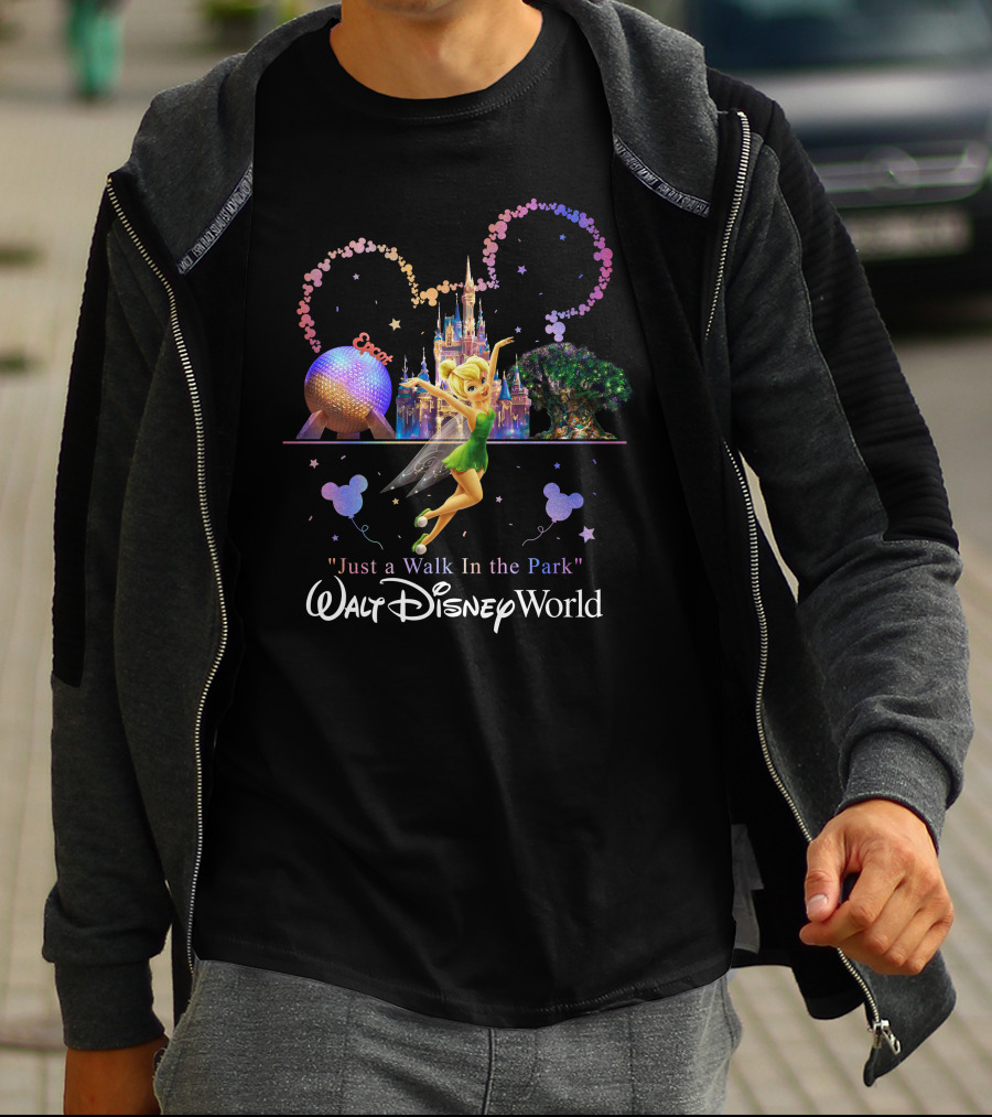 Walt Disney World Tinkerbell Just A Walk In The Park Epcot Magic Kingdom T-Shirt