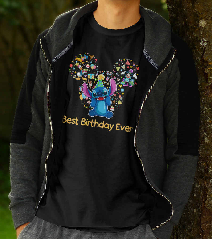 Stitch Best Birthday Ever Disney Celebration With Mickey Minnie Party Hat T-Shirt
