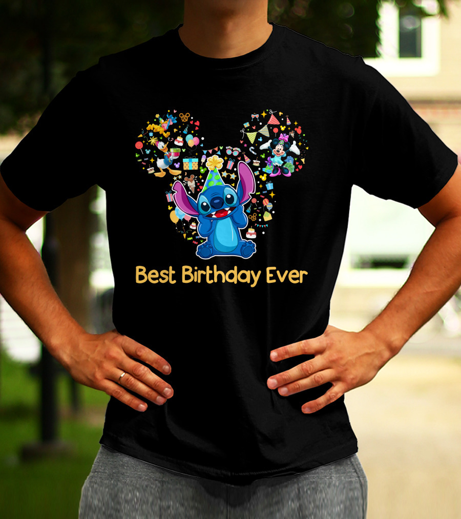 Stitch Best Birthday Ever Disney Celebration With Mickey Minnie Party Hat T-Shirt