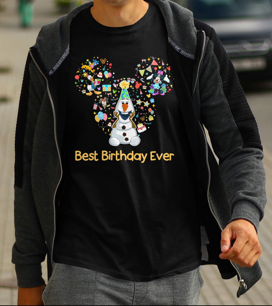 Olaf Best Birthday Ever Mickey Mouse Head With Minnie Party Icons T-Shirt
