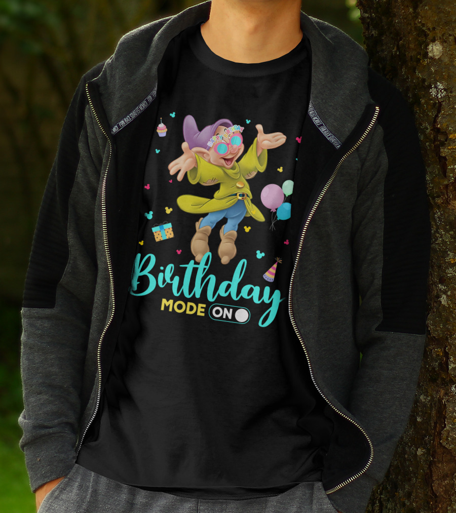 Birthday Mode On Dopey Happy Birthday Balloons Cupcake Party Hat T-Shirt