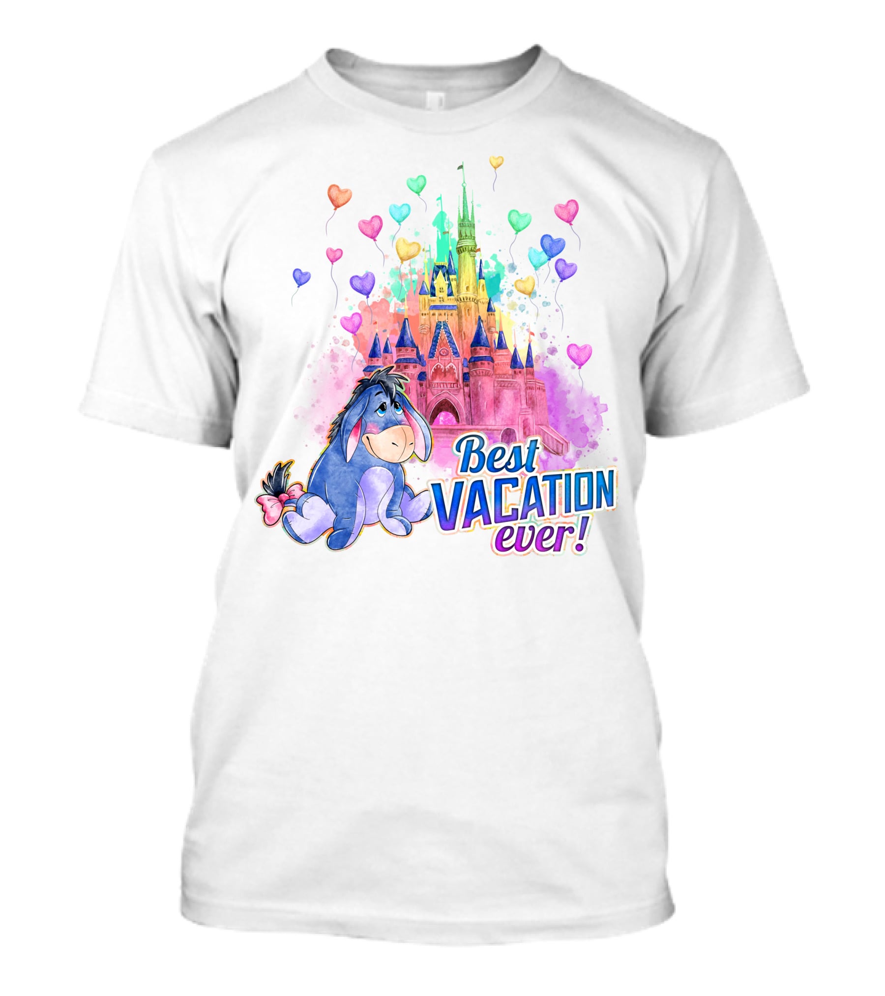 Eeyore Best Vacation Ever Colorful Castle Hearts T-Shirt