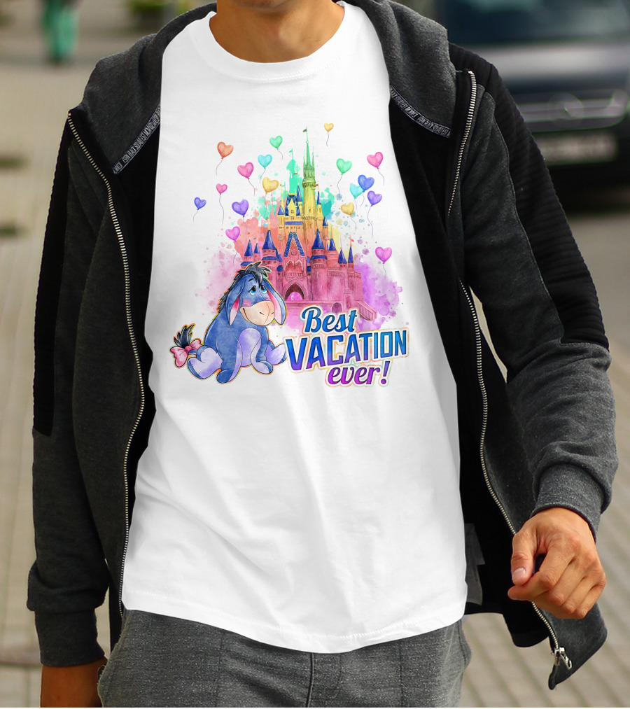 Eeyore Best Vacation Ever Colorful Castle Hearts T-Shirt
