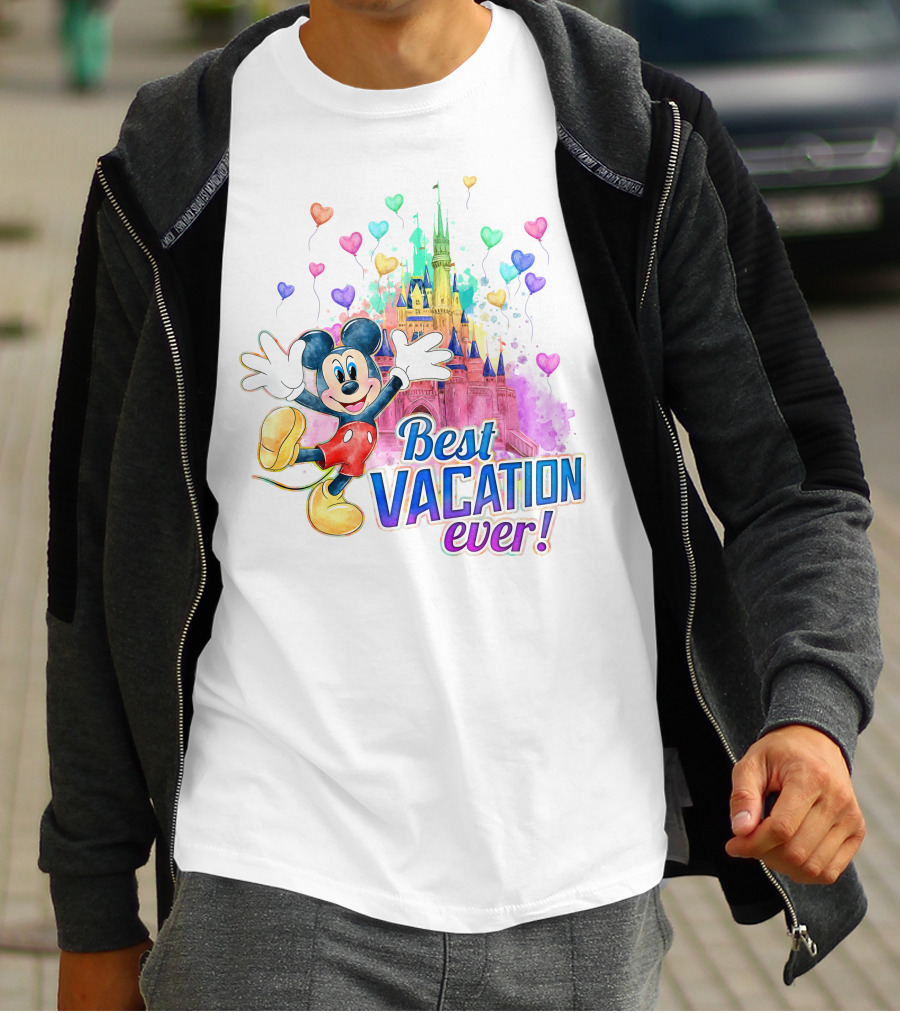 Mickey Best Vacation Ever Colorful Castle Balloons T-Shirt