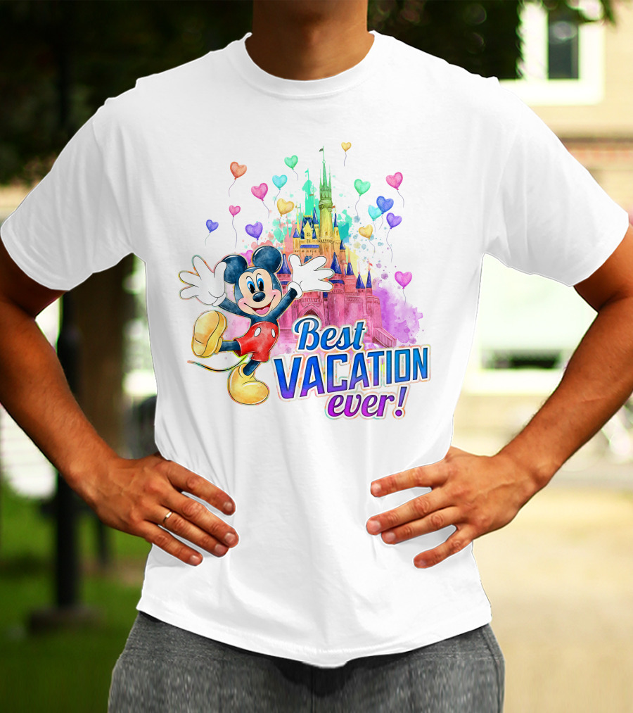 Mickey Best Vacation Ever Colorful Castle Balloons T-Shirt