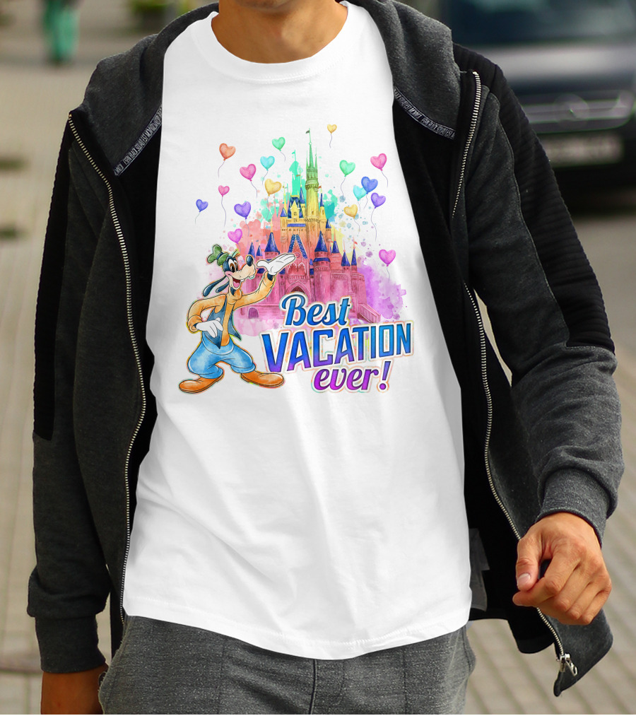 Best Vacation Ever Goofy Disney Castle Balloons T-Shirt