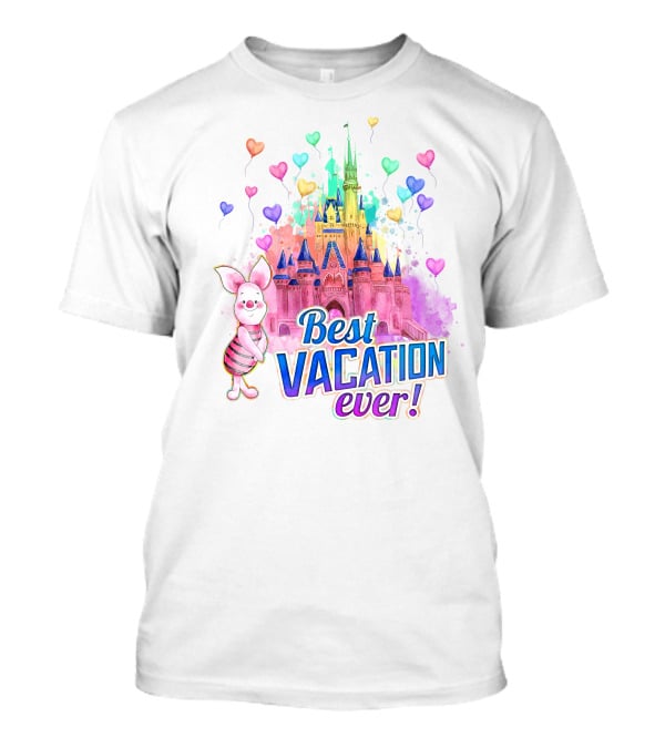 Piglet Best Vacation Ever Colorful Castle And Hearts T-Shirt