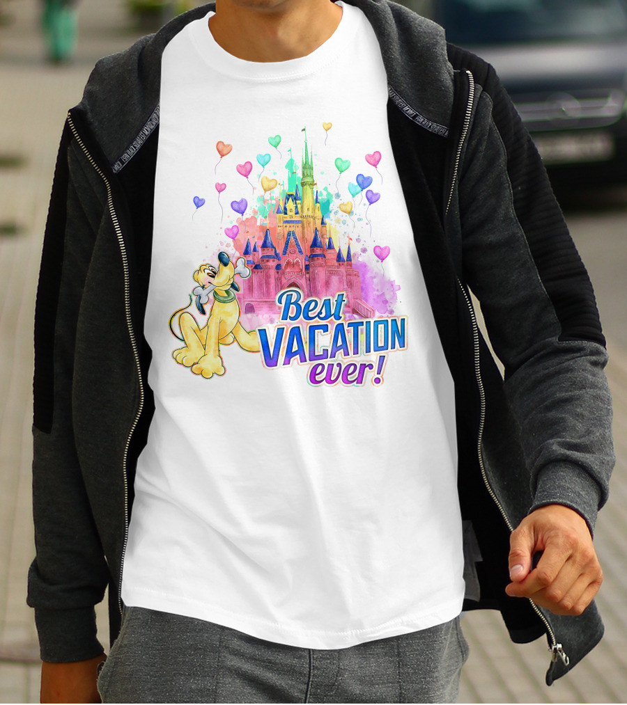 Best Vacation Ever Pluto With Colorful Castle And Heart Balloons T-Shirt