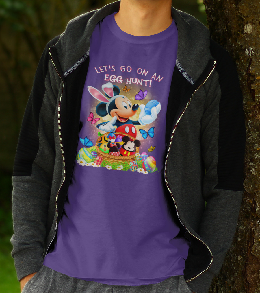 Let's Go On An Egg Hunt Mickey Mouse Easter Basket Butterflies T-Shirt