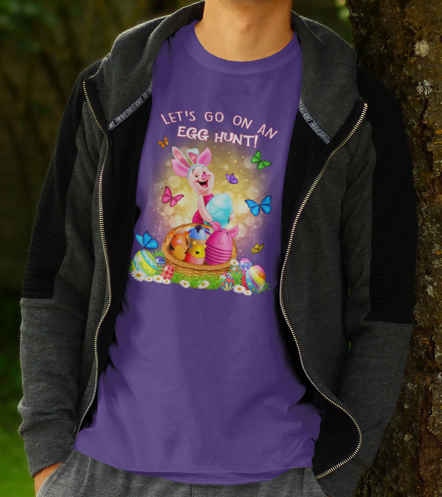 Let's Go On An Egg Hunt Piglet Basket Butterflies Easter T-Shirt