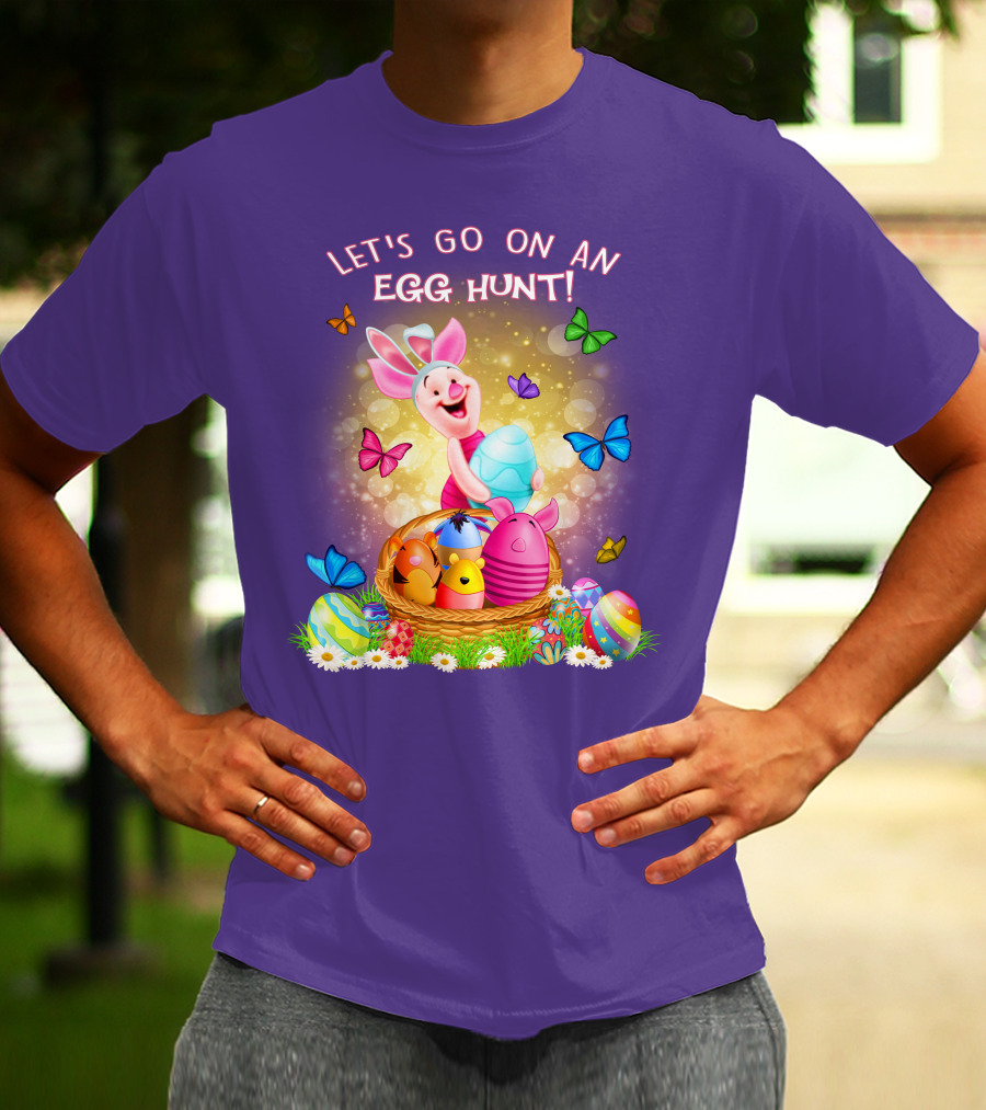 Let's Go On An Egg Hunt Piglet Basket Butterflies Easter T-Shirt