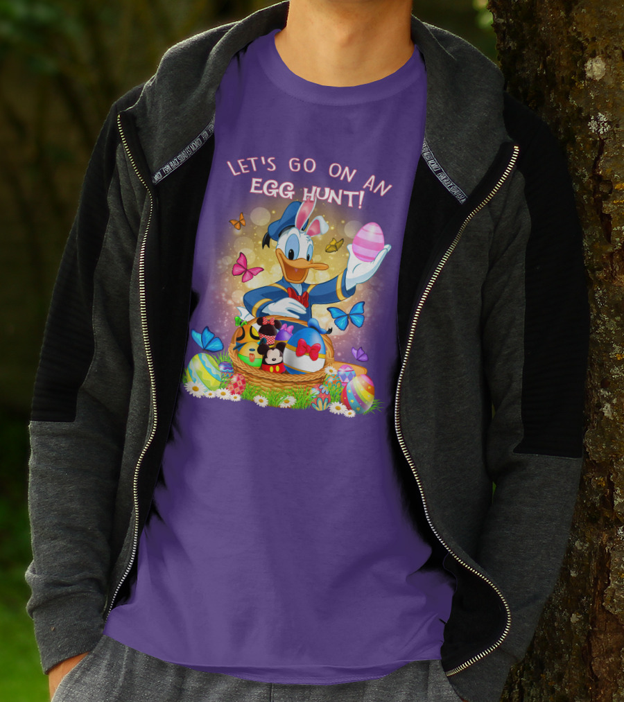 Let's Go On An Egg Hunt Donald Duck Basket Butterflies And Eggs T-Shirt