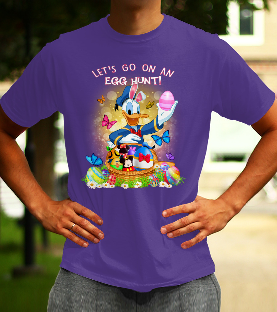 Let's Go On An Egg Hunt Donald Duck Basket Butterflies And Eggs T-Shirt
