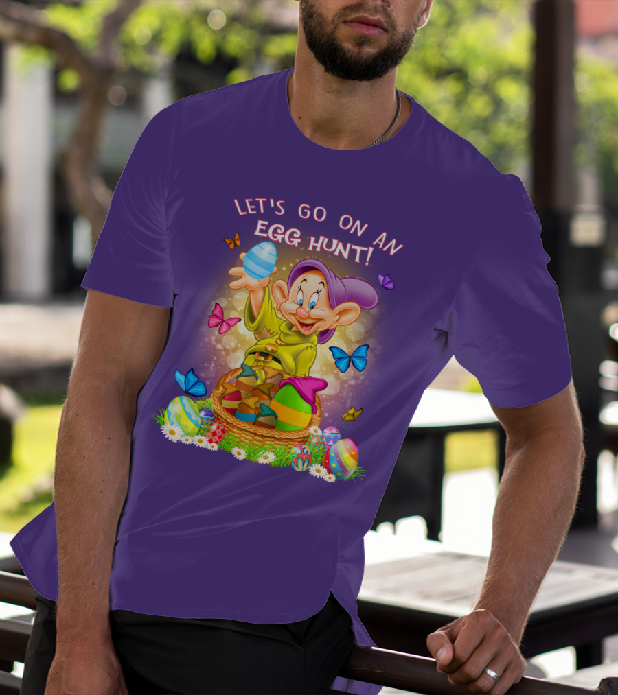 Let's Go On An Egg Hunt! Dopey And Colorful Butterflies In Easter Basket Scene T-Shirt