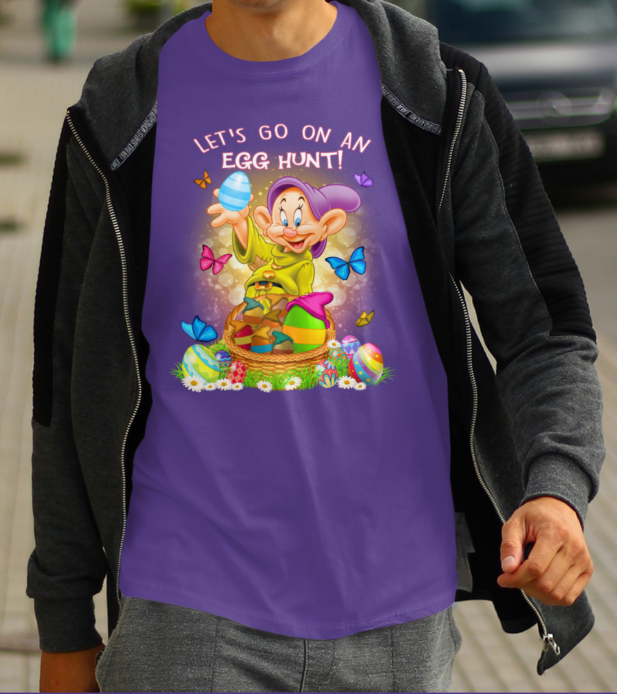 Let's Go On An Egg Hunt! Dopey And Colorful Butterflies In Easter Basket Scene T-Shirt