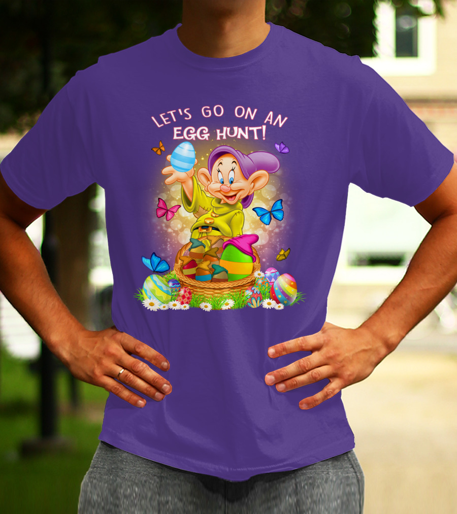 Let's Go On An Egg Hunt! Dopey And Colorful Butterflies In Easter Basket Scene T-Shirt