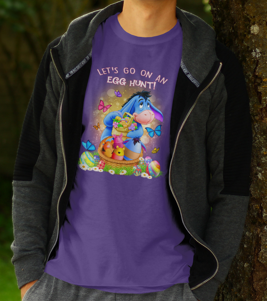 Eeyore Let's Go On An Egg Hunt With Easter Eggs And Butterflies T-Shirt