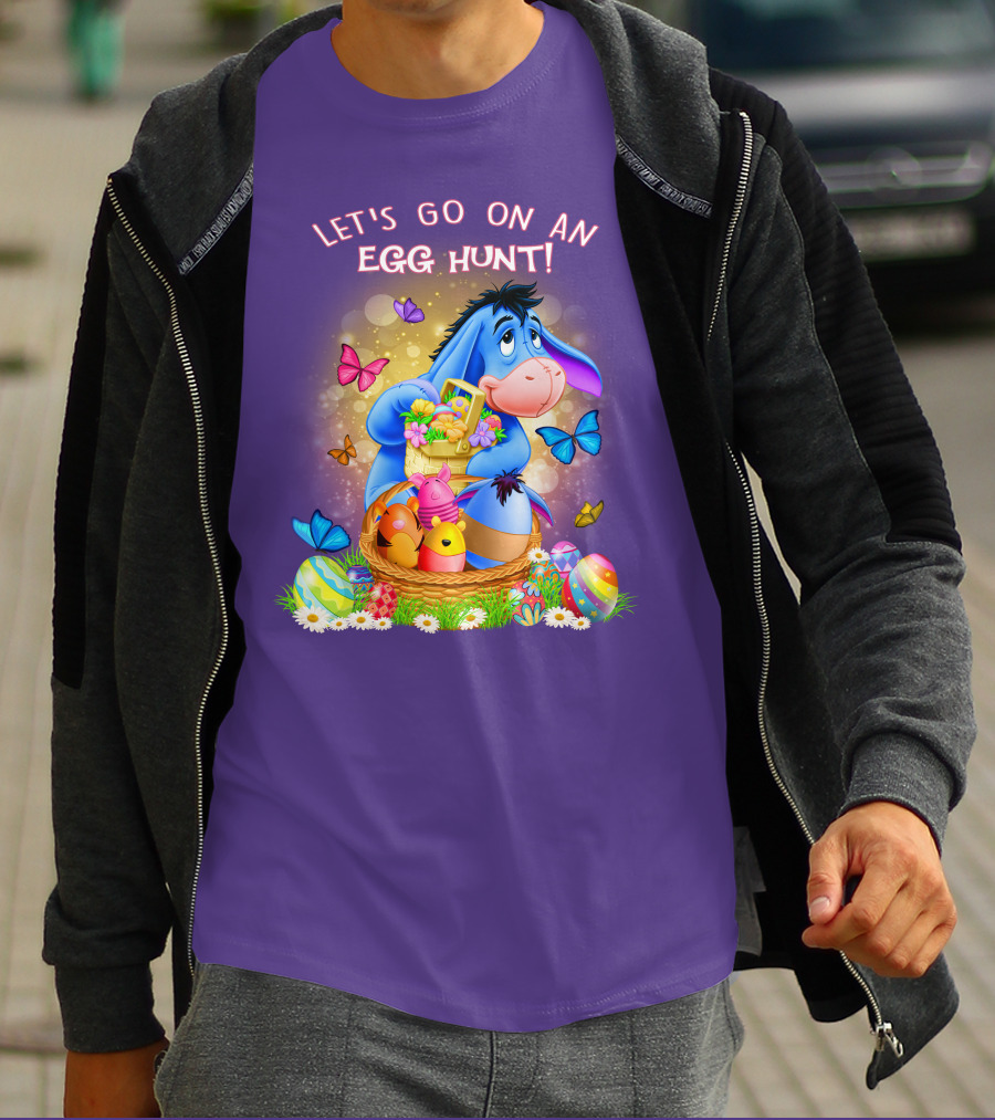 Eeyore Let's Go On An Egg Hunt With Easter Eggs And Butterflies T-Shirt