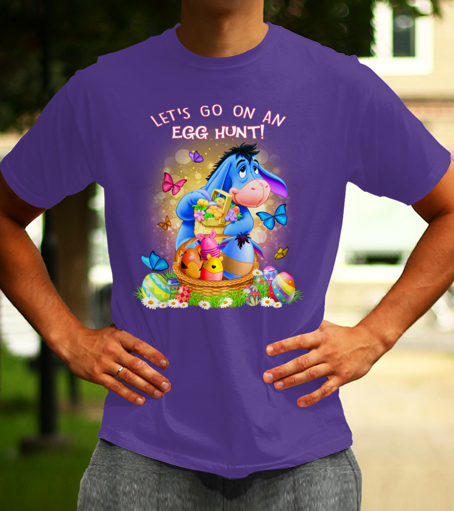 Eeyore Let's Go On An Egg Hunt With Easter Eggs And Butterflies T-Shirt