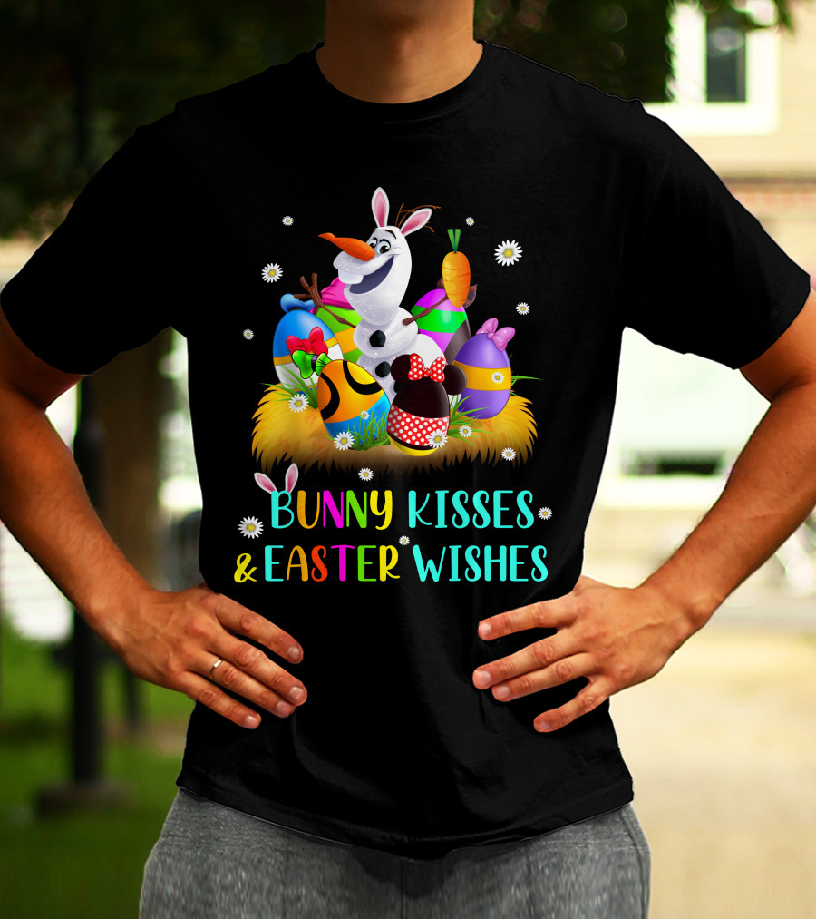Bunny Kisses & Easter Wishes Olaf With Colorful Eggs And Carrot T-Shirt