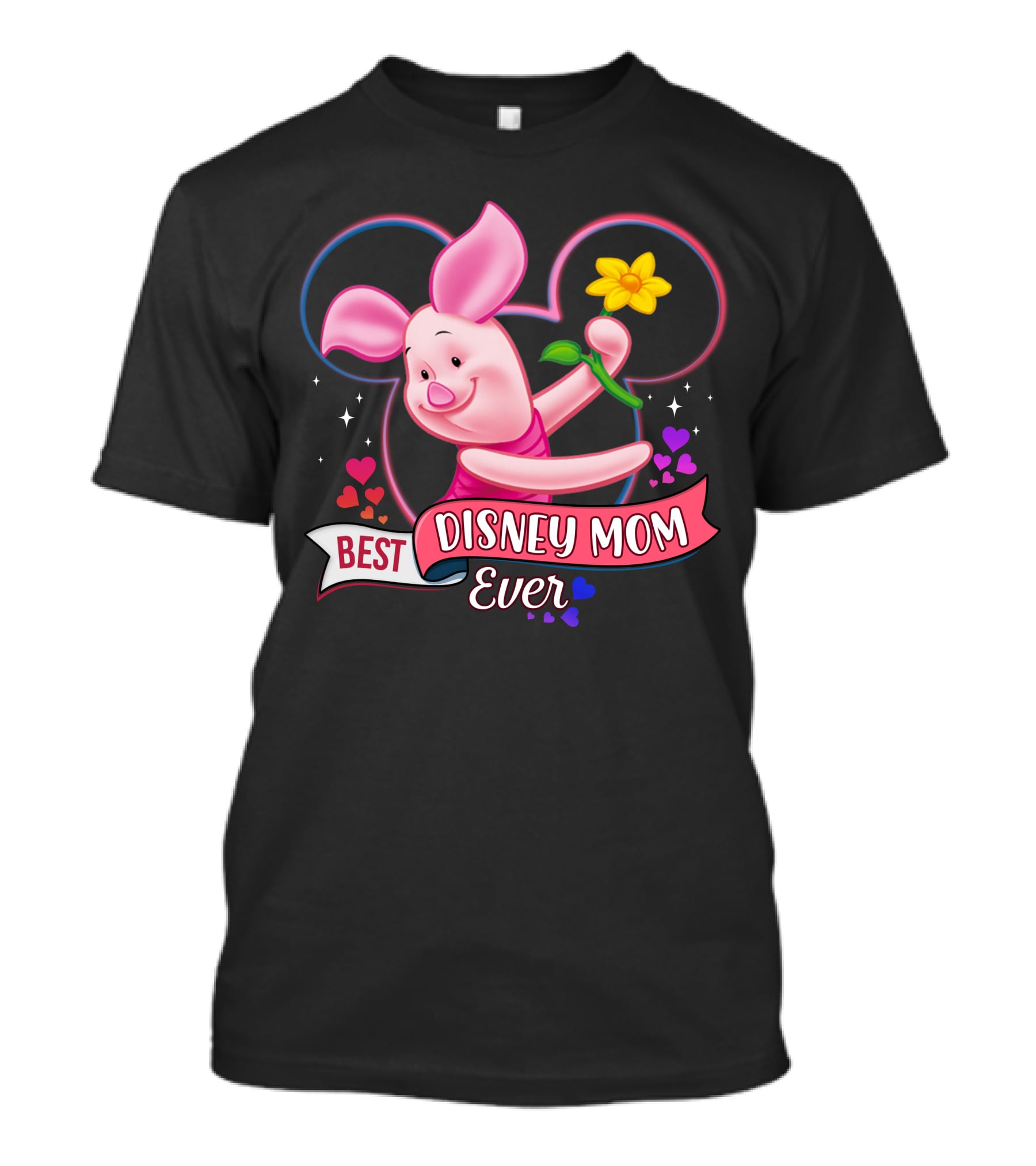 Best Disney Mom Ever Piglet Mickey Mouse Ears Hearts Flowers T-Shirt