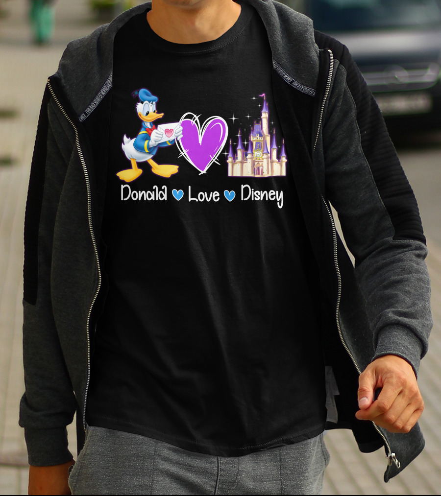 Donald Love Disney Purple Heart Iconic Castle T-Shirt