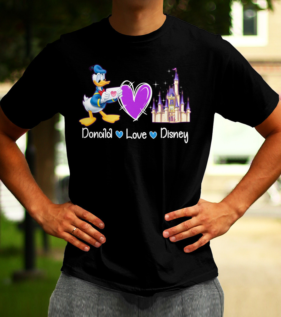 Donald Love Disney Purple Heart Iconic Castle T-Shirt