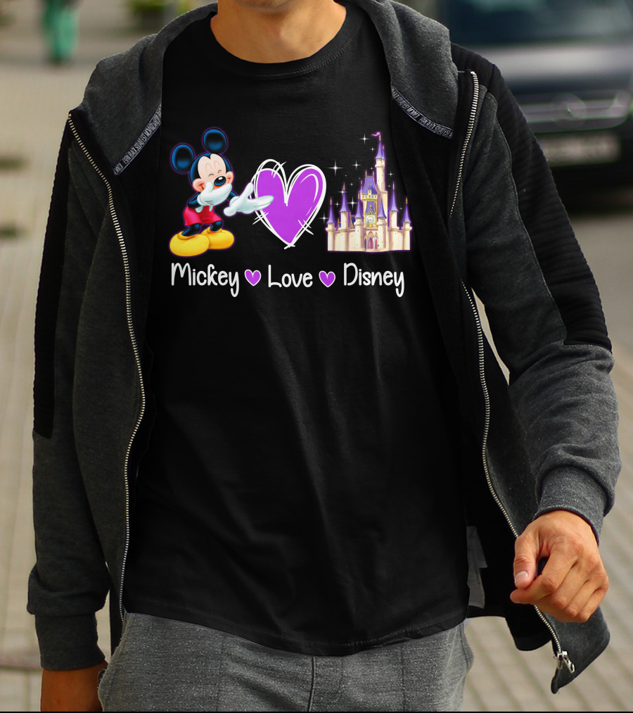 Mickey Love Disney Heart Purple Castle T-Shirt