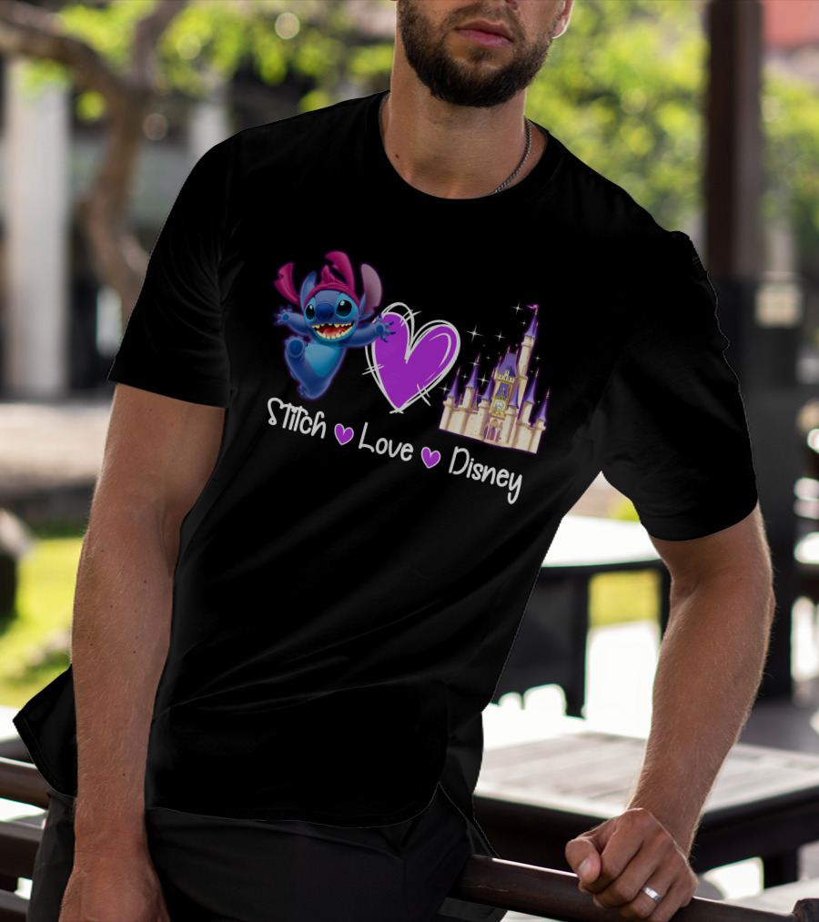 Stitch Love Disney Castle Heart T-Shirt
