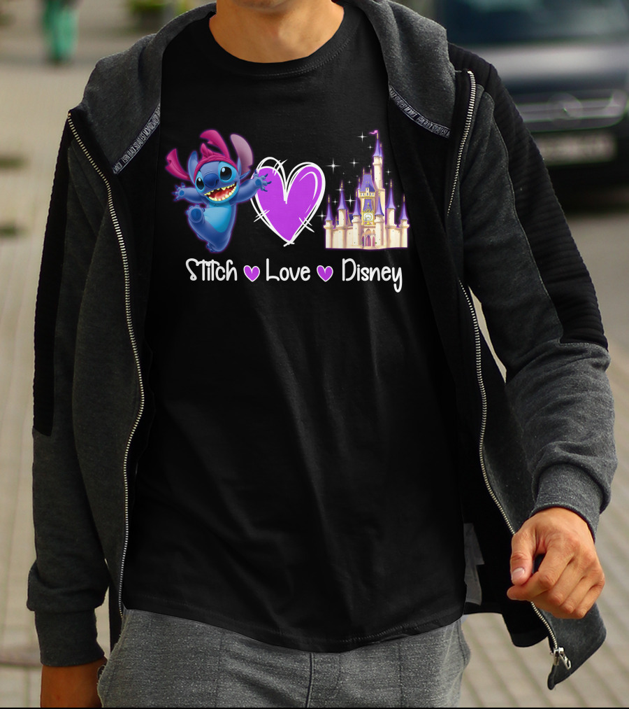 Stitch Love Disney Castle Heart T-Shirt