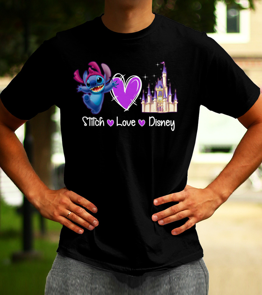 Stitch Love Disney Castle Heart T-Shirt