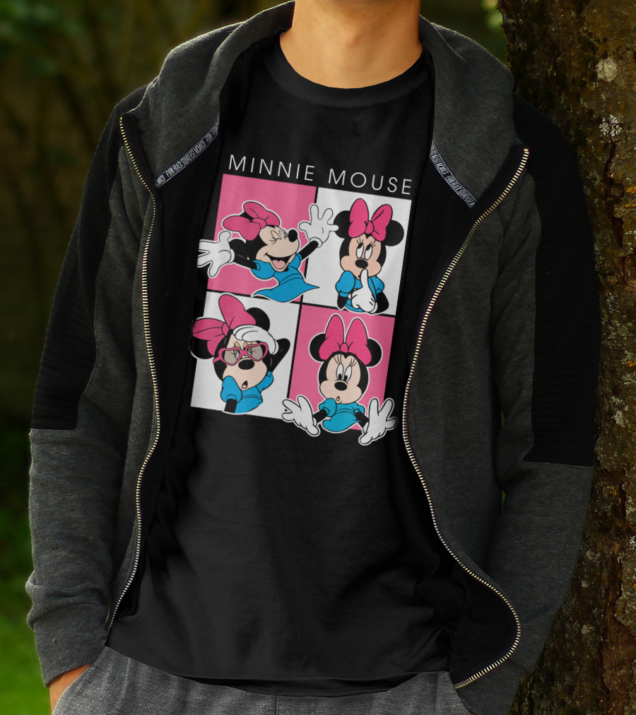 Minnie Mouse Expressive Poses In Blue Dress And Pink Bows T-Shirt