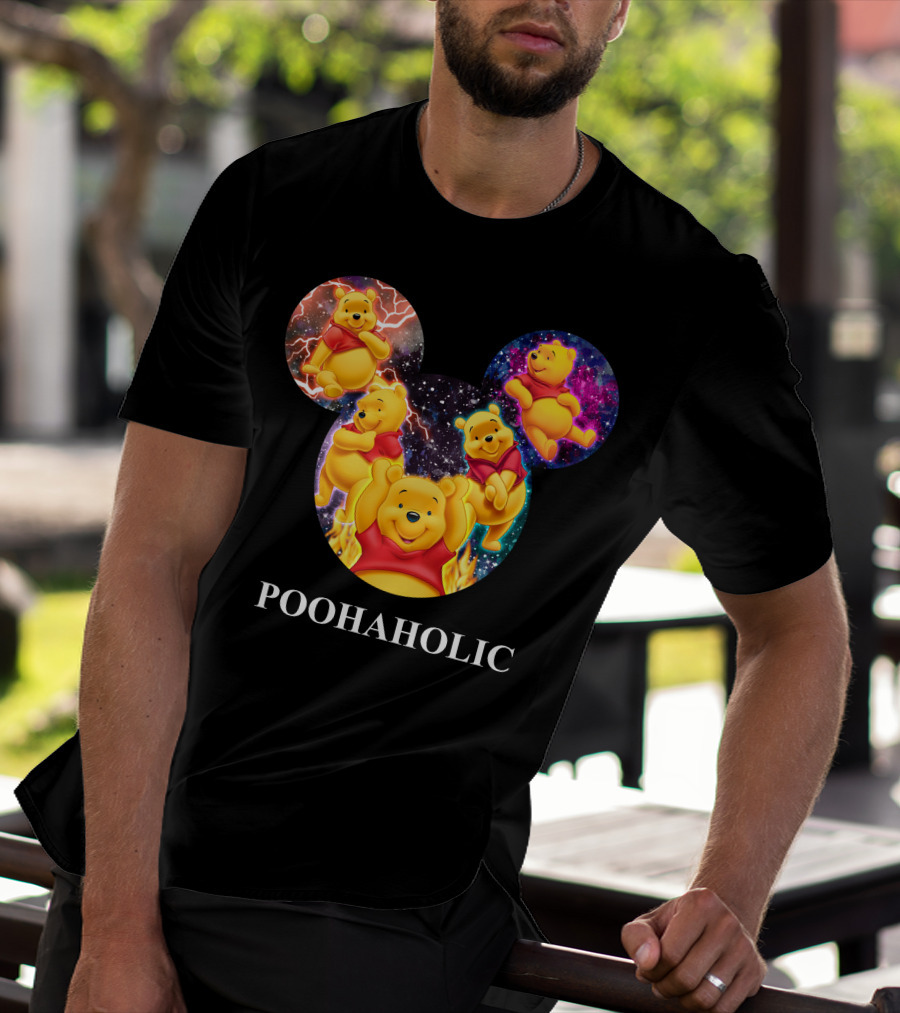 Poohaholic Winnie Mickey Mouse Ears Galaxy Flames Lightning T-Shirt