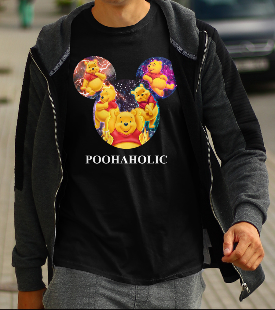 Poohaholic Winnie Mickey Mouse Ears Galaxy Flames Lightning T-Shirt