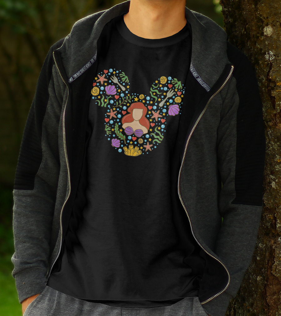 Ariel Little Mermaid Disney Mickey Mouse Ears Ocean Theme T-Shirt
