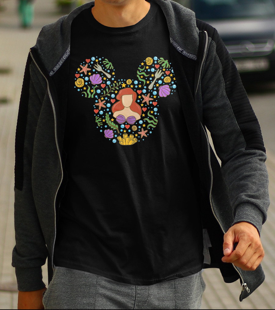 Ariel Little Mermaid Disney Mickey Mouse Ears Ocean Theme T-Shirt